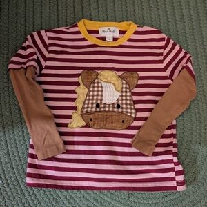Playful Striped Long Sleeve Tee with Horse Design